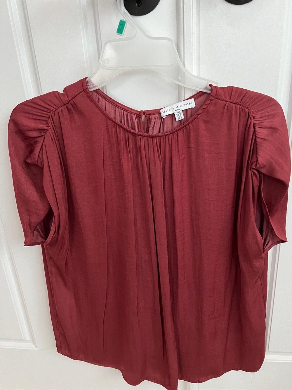 Maison d'Adellie Relaxed Burgundy Short Sleeve Blouse